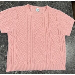 Francesca's Blue Rain Short Sleeve Cable Knit Waist Cropped Sweater Pink Sz L